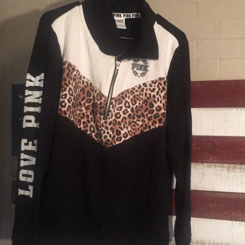 Womens Large Love Pink Half Zip Pullover